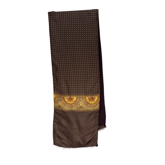 Christian Dior Scarf Womens Brown Multicolor Paisley Silk Wool Fringe 54" x 10" - Picture 4 of 12